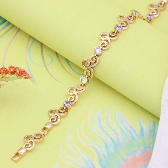 Elegant Rose Gold Bracelet with Multicolor Stones, XPBL0690 - Picture 5 of 12